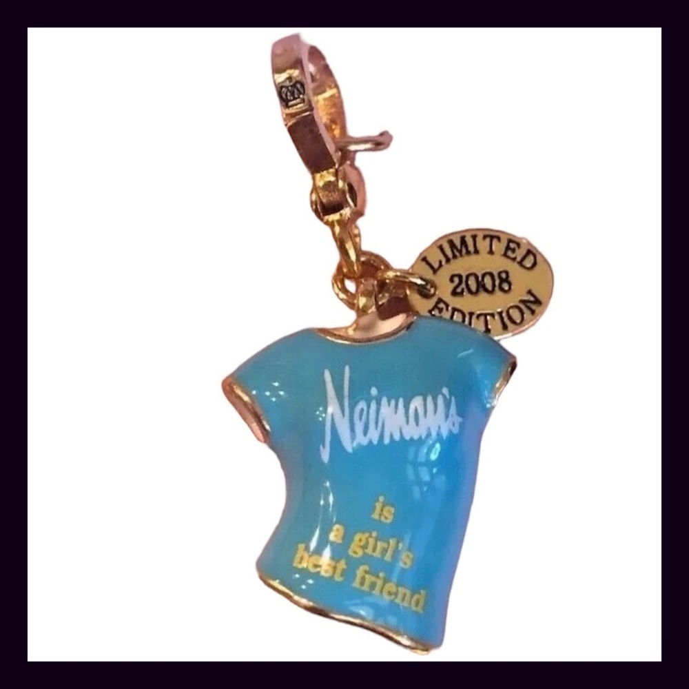 💙 Juicy Couture 2008 Neiman Marcus T-Shirt Charm LE Blue Enamel Gold 💙